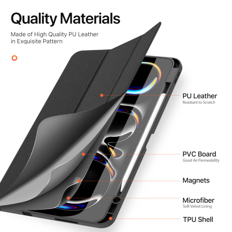 Magnetic Smart Cover for iPad with Pencil Storage(Black)