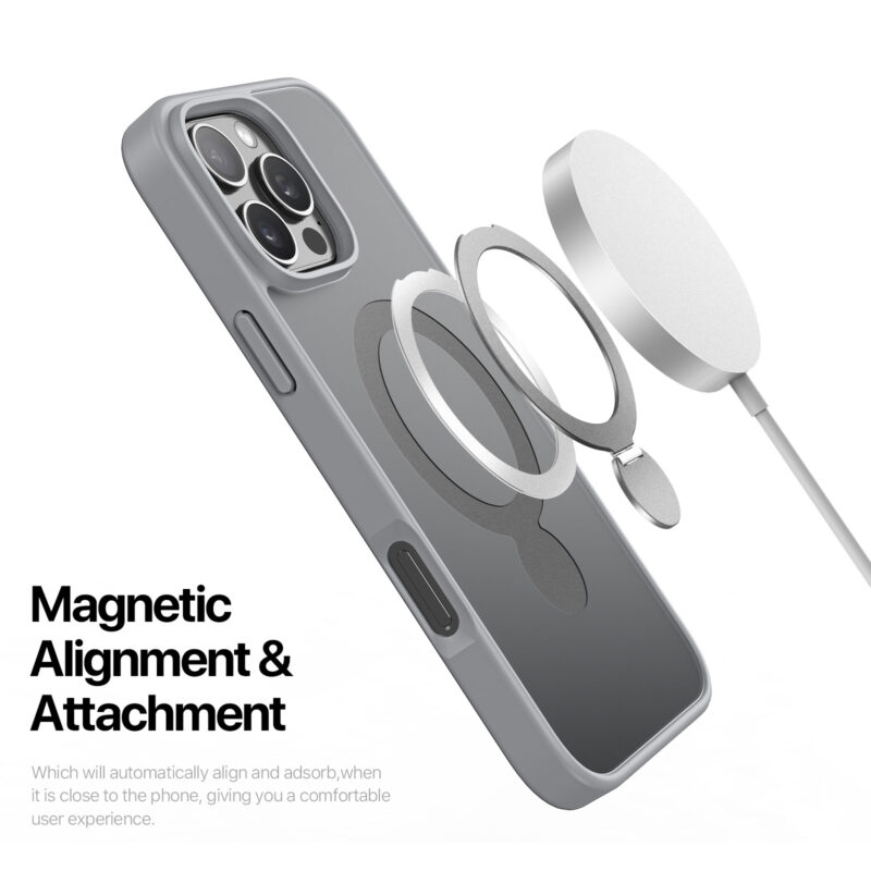 MagSafe® Compatible Titanium Grey Case with 360° Ring Stand & Drop Protection for iPhone 16 Series