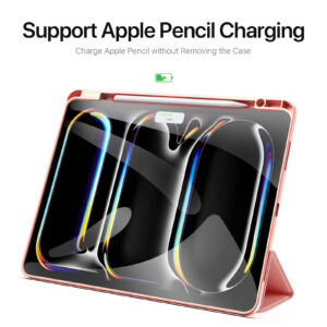 Magnetic Smart Cover for iPad with Pencil Storage(Pink)