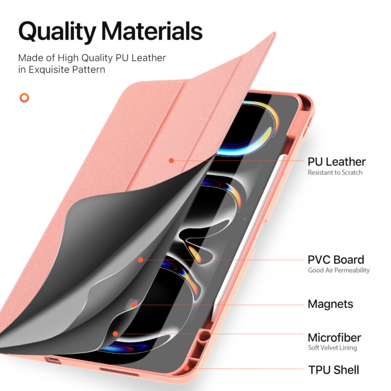 Magnetic Smart Cover for iPad with Pencil Storage(Pink)