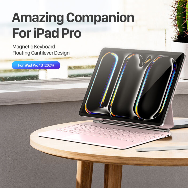Magnetic Wireless Backlit Keyboard Case for iPad(Pink)
