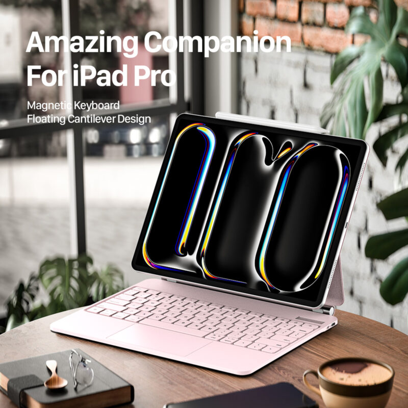 Magnetic Wireless Backlit Keyboard Case for iPad(Pink)