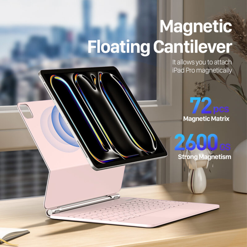 Magnetic Wireless Backlit Keyboard Case for iPad(Pink)