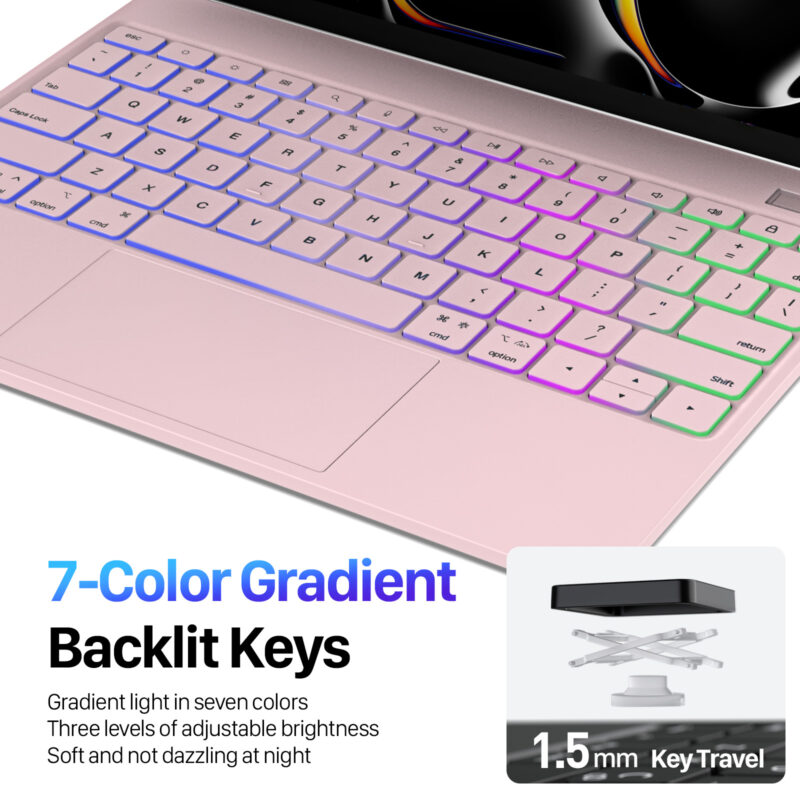 Magnetic Wireless Backlit Keyboard Case for iPad(Pink)