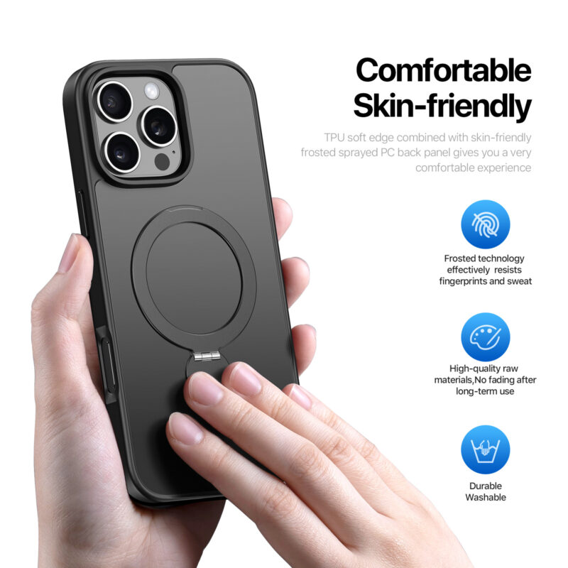 MagSafe® Compatible Carbon Shadow Case with 360° Ring Stand & Drop Protection for iPhone 16 Series
