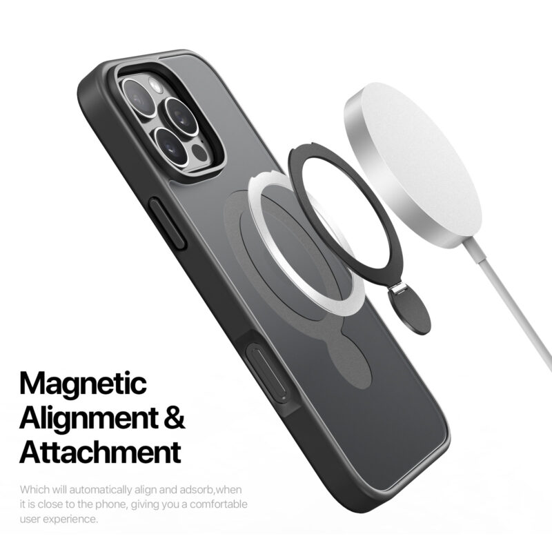 MagSafe® Compatible Carbon Shadow Case with 360° Ring Stand & Drop Protection for iPhone 16 Series