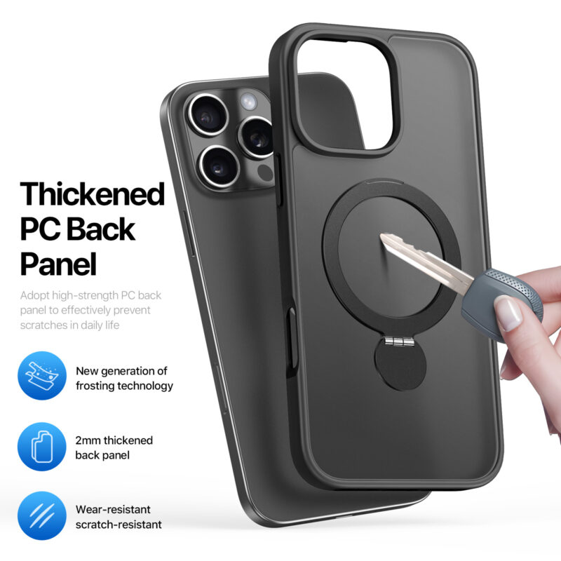 MagSafe® Compatible Carbon Shadow Case with 360° Ring Stand & Drop Protection for iPhone 16 Series