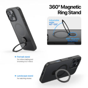 MagSafe® Compatible Carbon Shadow Case with 360° Ring Stand & Drop Protection for iPhone 16 Series